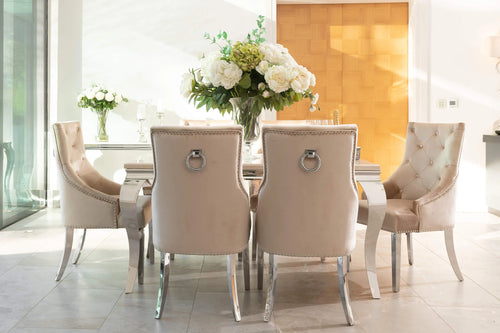 Louis Dining Table with 4,6 or 8 Annabelle Chairs Champagne My Store