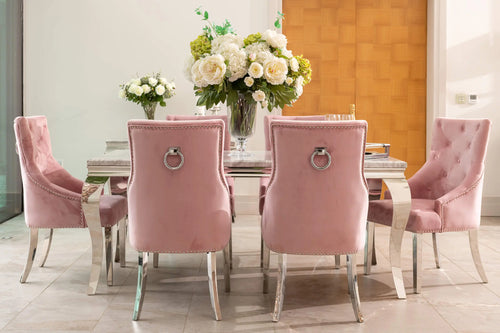 Louis Dining Table with 4,6 or 8 Annabelle Chairs Pink My Store