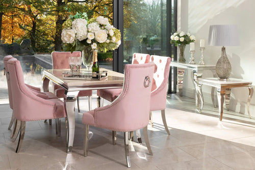 Louis Dining Table with 4,6 or 8 Annabelle Chairs Pink My Store