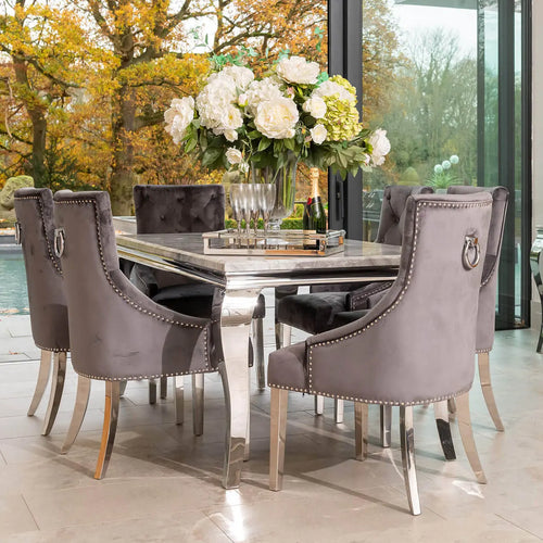 Louis Dining Table with 4,6 or 8 Annabelle Dining Chairs Dark Grey My Store