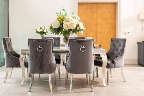 Louis Dining Table with 4,6 or 8 Annabelle Dining Chairs Dark Grey My Store