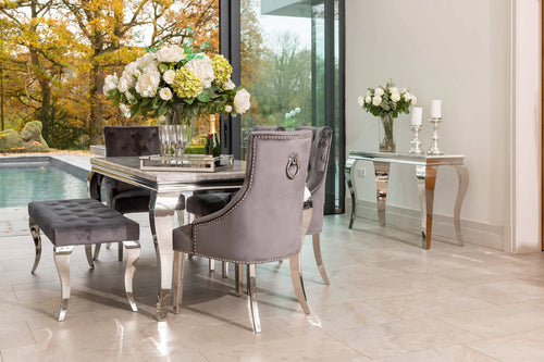 Louis Dining Table with 4,6 or 8 Annabelle Dining Chairs Dark Grey My Store