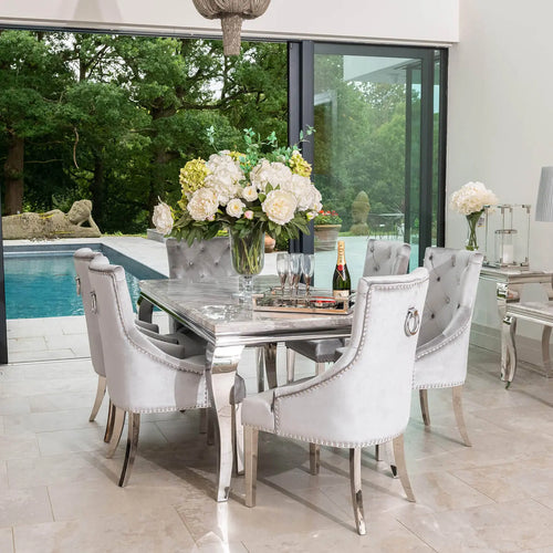 Louis Dining Table with 4,6 or 8 Annabelle Dining Chairs Silver My Store