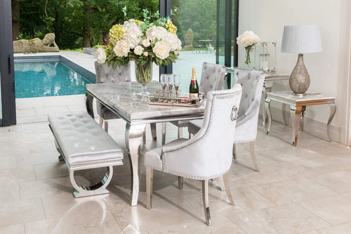 Louis Dining Table with 4,6 or 8 Annabelle Dining Chairs Silver My Store