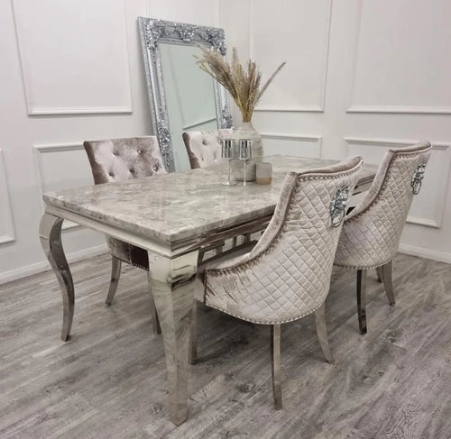 Louis Dining Table with 4,6 or 8 Champagne Bentley Chairs My Store