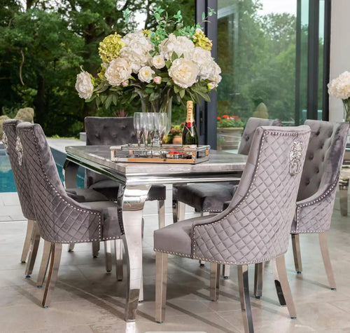 Louis Dining Table with 4,6 or 8 Grey Pleated Lion Chairs My Store