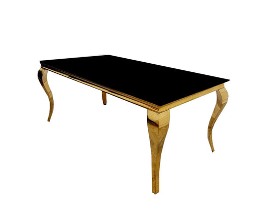 Louis Gold 1.5 Dining Table with Black Glass Top House of Fleur