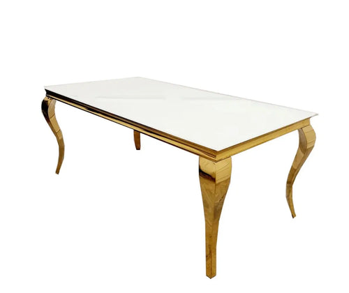 Louis Gold 1.5 Dining Table with White Glass Top House of Fleur