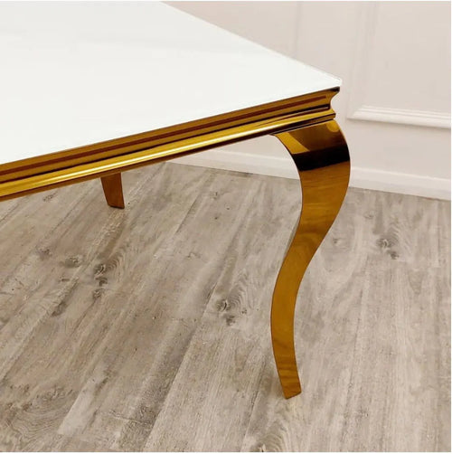 Louis Gold 1.5 Dining Table with White Glass Top House of Fleur