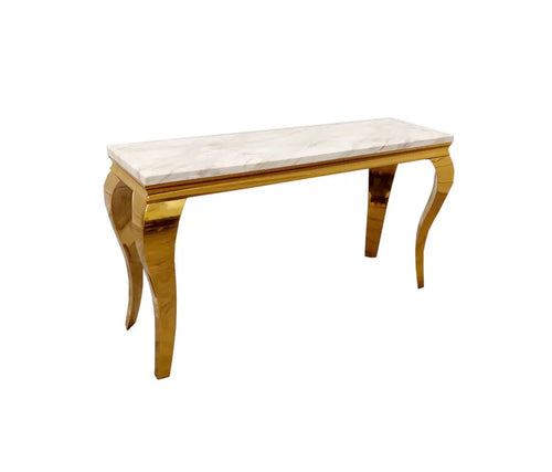 Louis Gold Console Table with Ivory Smoke Marble Top House of Fleur