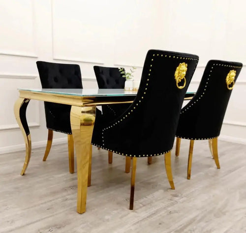 Louis Gold Frame Dining Table with 4,6 or 8 Bentley Gold and Black My Store