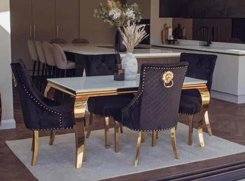 Louis Gold Frame Dining Table with 4,6 or 8 Bentley Gold and Black My Store