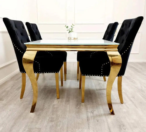 Louis Gold Frame Dining Table with 4,6 or 8 Bentley Gold and Black My Store