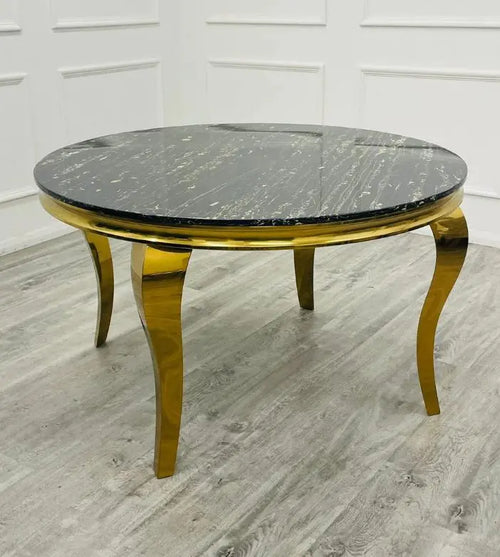 Louis Gold Frame Dining Table with 4,6 or 8 Bentley Gold and Black My Store