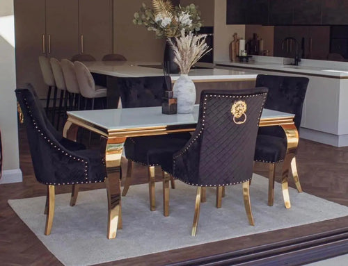 Louis Gold Frame Dining Table with 4,6 or 8 Bentley Gold and Black My Store