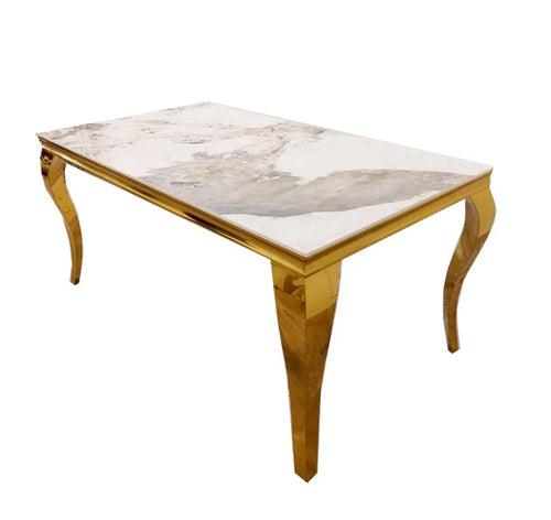 Louis Gold Frame Dining Table with 4,6 or 8 Bentley Gold and Champagne My Store