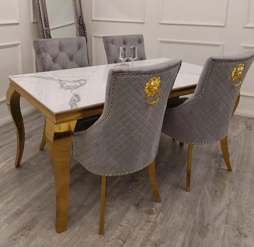 Louis Gold Frame Dining Table with 4,6 or 8 Bentley Gold and Grey My Store