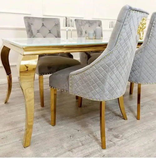 Louis Gold Frame Dining Table with 4,6 or 8 Bentley Gold and Grey My Store