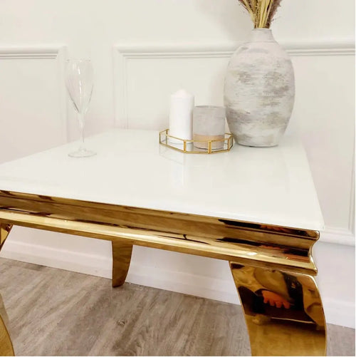 Louis Gold Lamp Table with White Glass Top House of Fleur