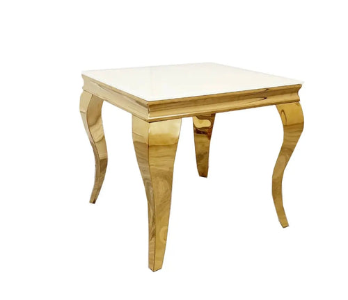 Louis Gold Lamp Table with White Glass Top House of Fleur