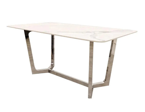 Lucien 1.6 Chrome Dining Table with Polar White Sintered Stone Top House of Fleur