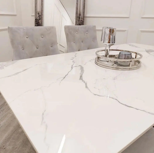 Lucien 1.6 Chrome Dining Table with Polar White Sintered Stone Top House of Fleur