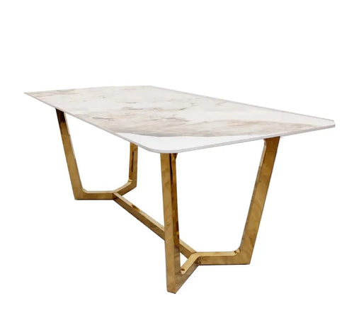 Lucien 1.8 Gold Dining Table with Pandora Gold Sintered Stone Top House of Fleur