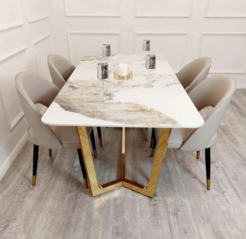 Lucien 1.8 Gold Dining Table with Pandora Gold Sintered Stone Top House of Fleur