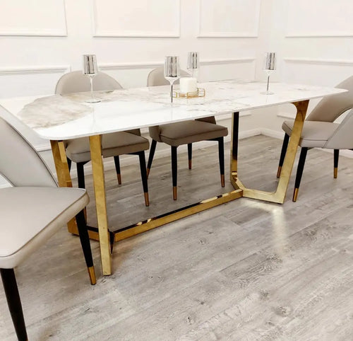 Lucien 1.8 Gold Dining Table with Pandora Gold Sintered Stone Top House of Fleur