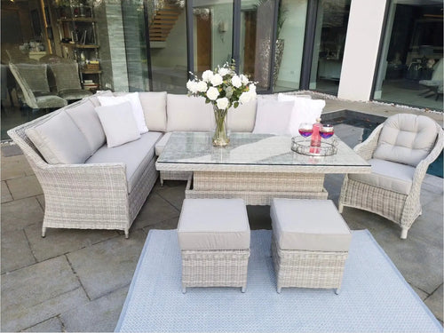 Malibu Rise and Fall Casual Outdoor Dining Corner Sofa Set in Light Grey - Pre Order September House of Fleur