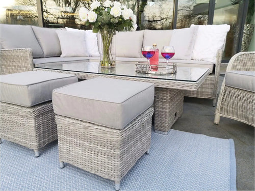 Malibu Rise and Fall Casual Outdoor Dining Corner Sofa Set in Light Grey - Pre Order September House of Fleur