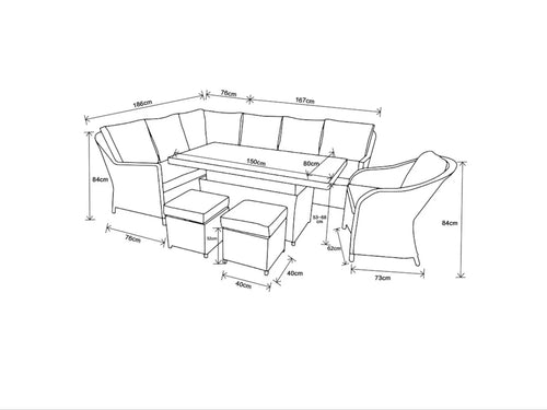 Malibu Rise and Fall Casual Outdoor Dining Corner Sofa Set in Light Grey - Pre Order September House of Fleur