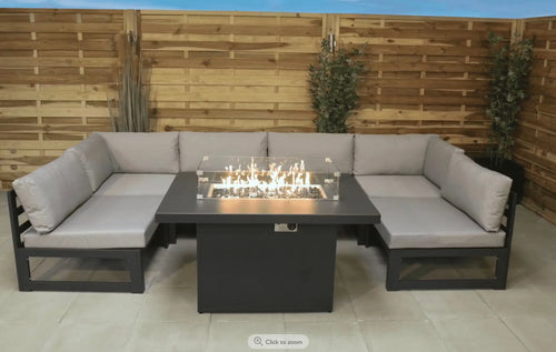 Marbella Modular Aluminium Outdoor Fire Pit Dining Sofa Set House of Fleur