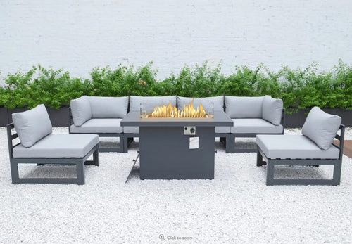 Marbella Modular Aluminium Outdoor Fire Pit Dining Sofa Set House of Fleur