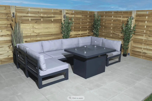 Marbella Modular Aluminium Outdoor Fire Pit Dining Sofa Set House of Fleur