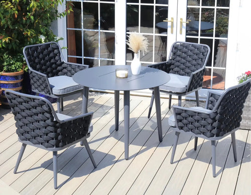 Marseille Outdoor 4 Seat Round Aluminium Rope Dining Set House of Fleur