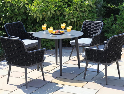 Marseille Outdoor 4 Seat Round Aluminium Rope Dining Set House of Fleur