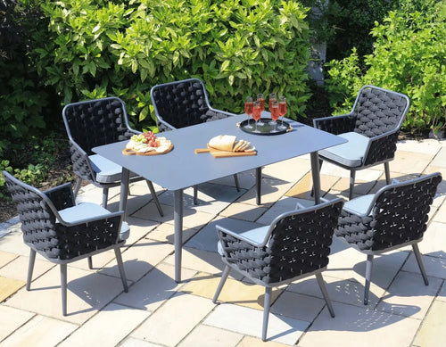 Marseille Outdoor 6 Seat Rectangle Aluminium Rope Dining Set House of Fleur