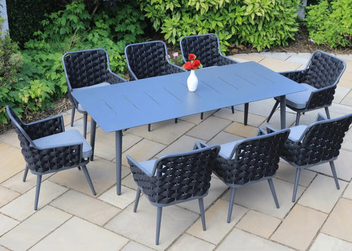 Marseille Outdoor 8 Seat Rectangle Aluminium Rope Dining Set House of Fleur