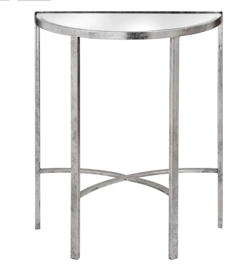 Mirrored Silver Half Moon Table With Cross Detail Hill Interiors