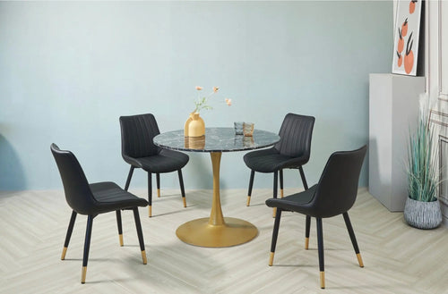 Modern Black Round Artificial Marble Dining Table with Gold base 100cm House of Fleur