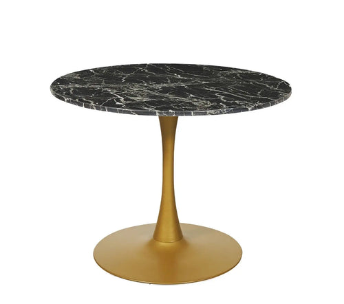 Modern Black Round Artificial Marble Dining Table with Gold base 100cm House of Fleur