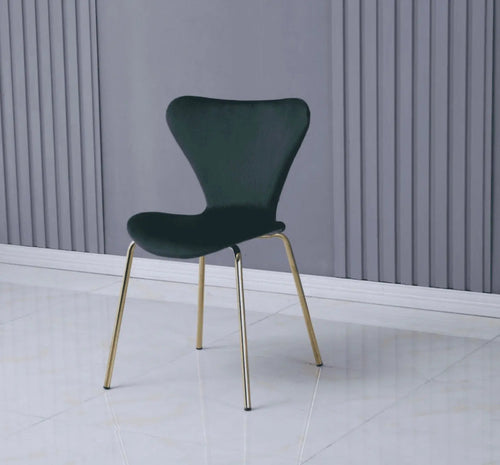 Modern Velvet Green Stackable Dining Chair with Gold legs x 2 House of Fleur