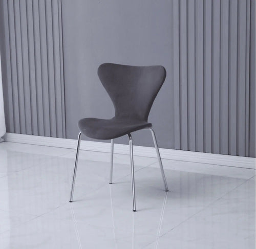 Modern Velvet Grey Stackable Dining Chair with Sliver legs x 2 House of Fleur