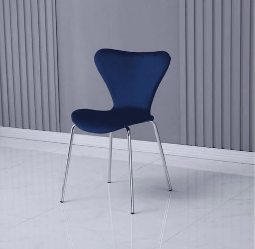 Modern Velvet Navy Blue Stackable Dining Chair with Sliver legs x 2 House of Fleur