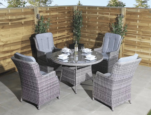 Monte Carlo Rattan 4 Seat Dining Set with Round Table in Grey House of Fleur