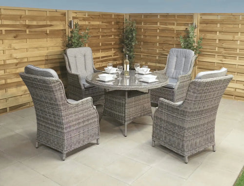 Monte Carlo Rattan 4 Seat Dining Set with Round Table in Grey House of Fleur