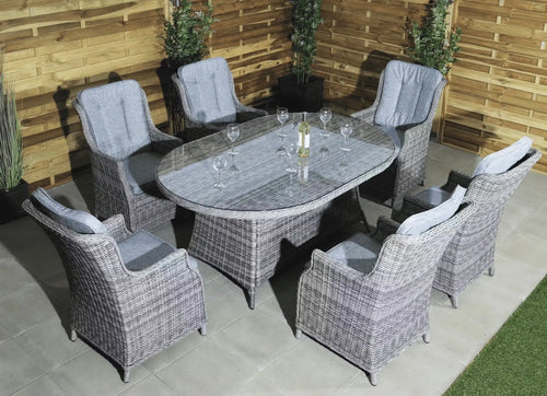 Monte Carlo Rattan 6 Seat Dining Set with Oval Table in Grey House of Fleur