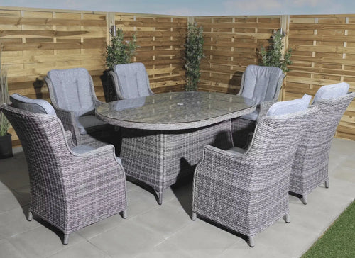 Monte Carlo Rattan 6 Seat Dining Set with Oval Table in Grey House of Fleur