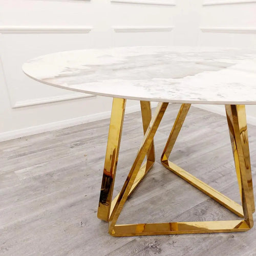 Nero Gold 1.3 Round Dining Table with Sintered Stone Top House of Fleur